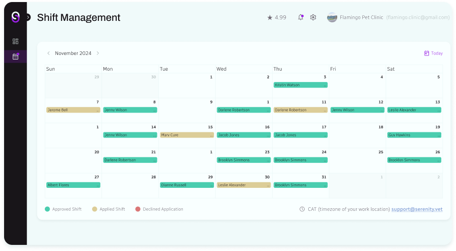 shift management serenity vet
