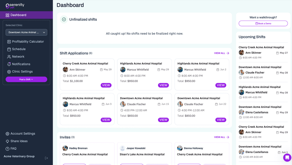 enterprise dashboard serenity vet