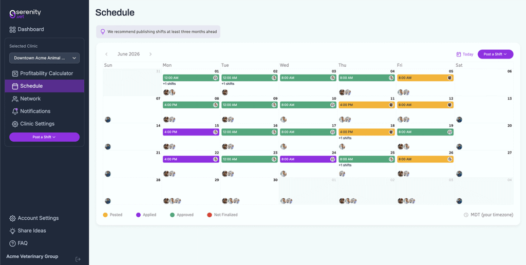 Enterprise scheduling page