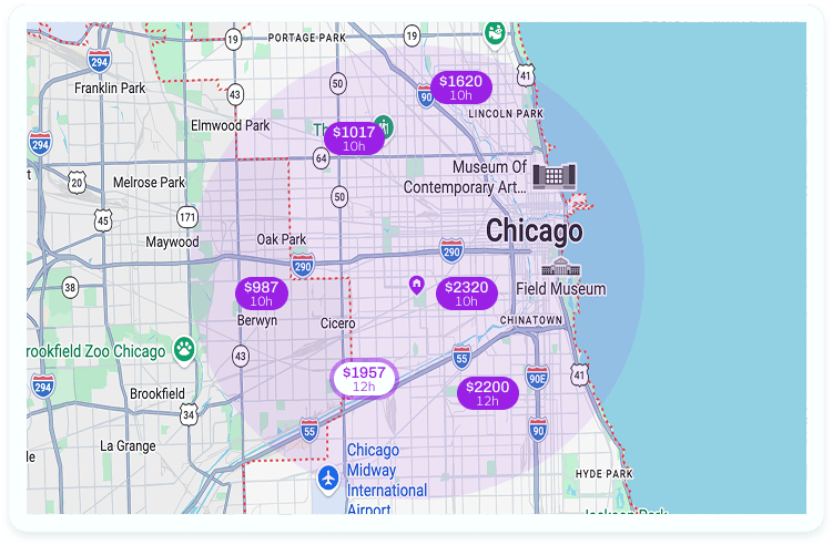 Chicago relief vet jobs map